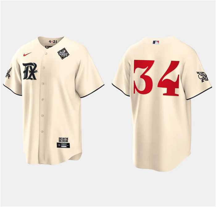 Men%27s Texas Rangers #34 Nolan Ryan Cream 2023 World Series City Connect Stitched Baseball Jersey Dzhi->texas rangers->MLB Jersey